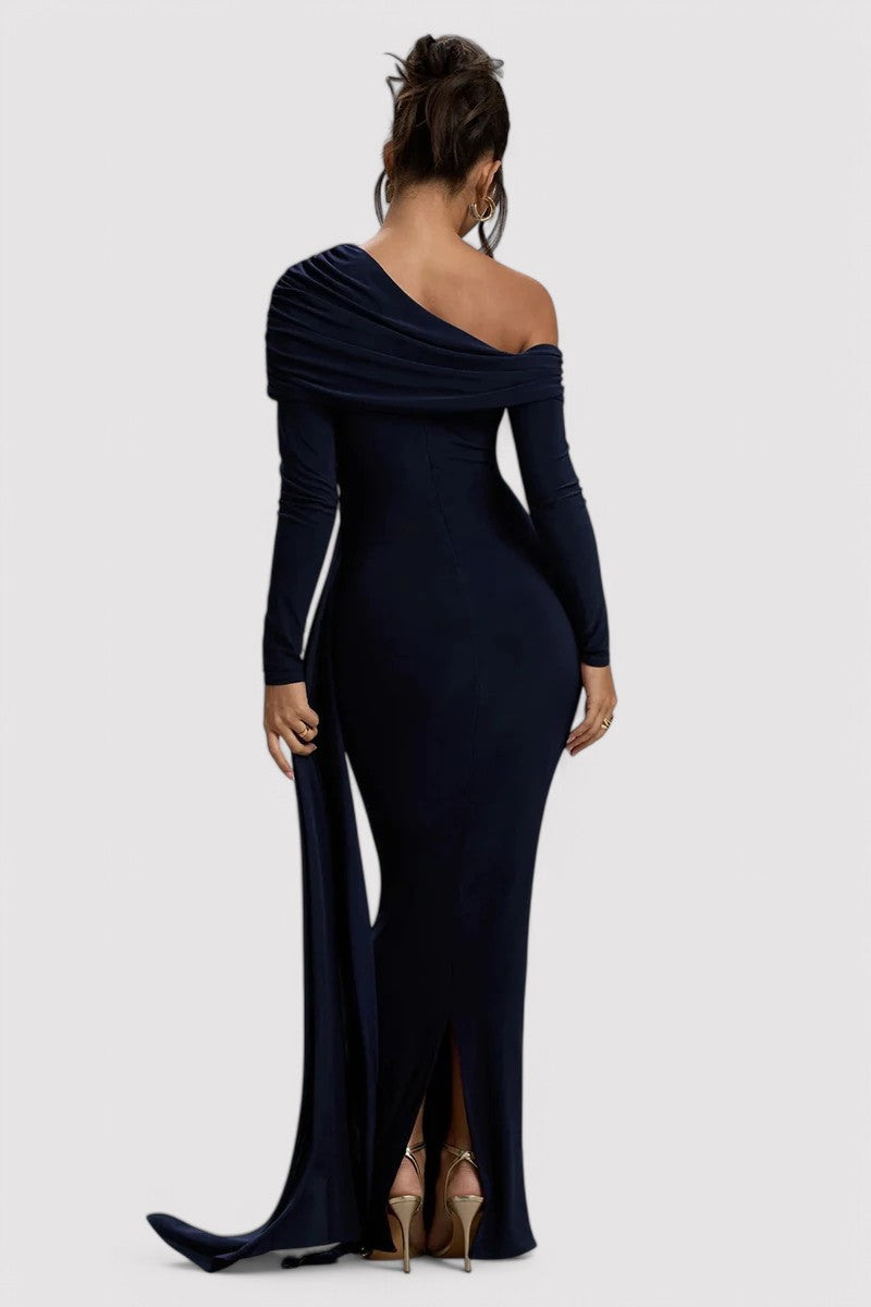Elegantes Rüschendes Langes Bodycon-Maxi-Kleid