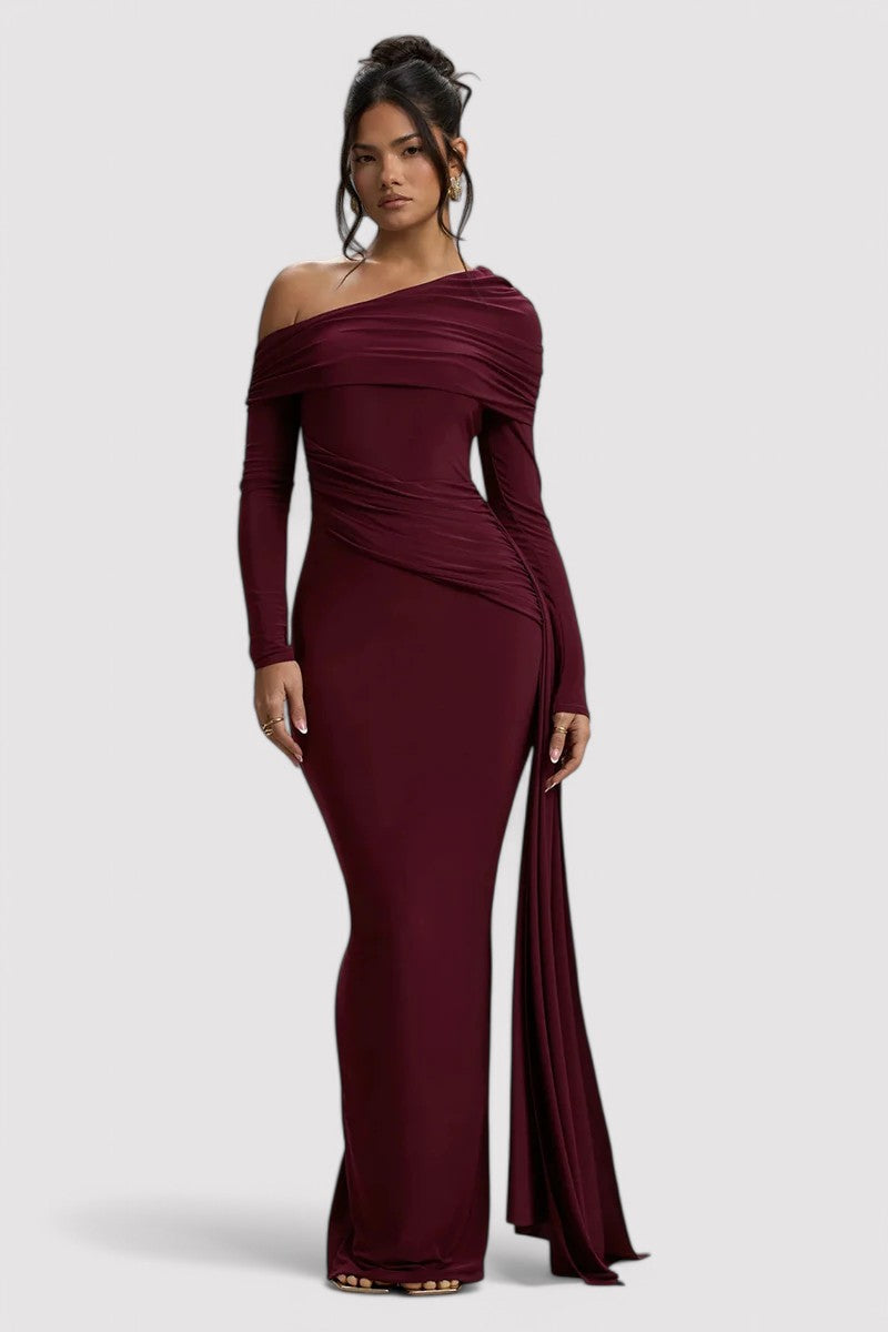 Elegantes Rüschendes Langes Bodycon-Maxi-Kleid