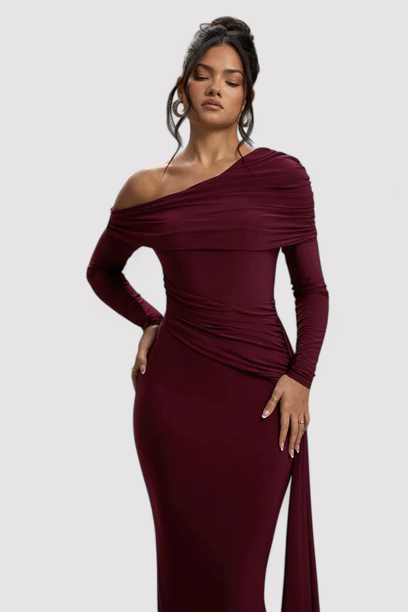 Elegantes Rüschendes Langes Bodycon-Maxi-Kleid