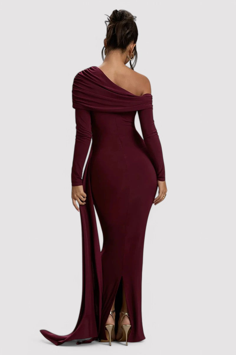 Elegantes Rüschendes Langes Bodycon-Maxi-Kleid