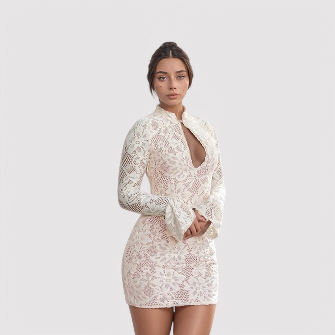 Damen Chic Spitzen Mini Kleid