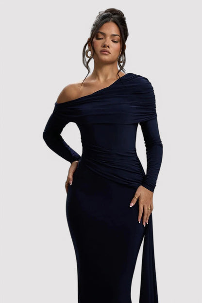 Elegantes Rüschendes Langes Bodycon-Maxi-Kleid