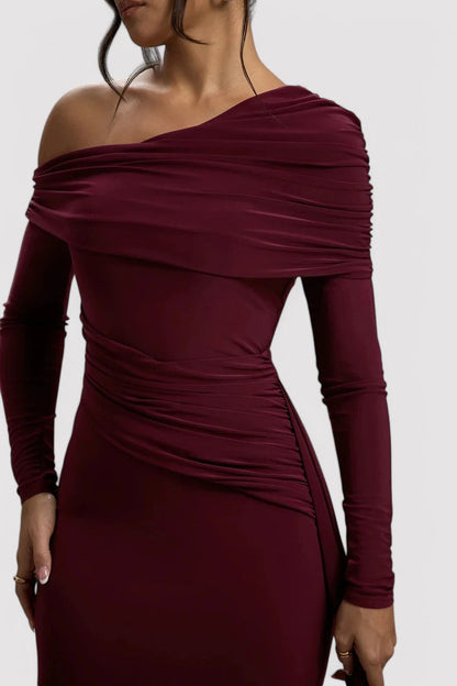 Elegantes Rüschendes Langes Bodycon-Maxi-Kleid