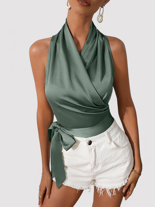 Damen Wickeloberteil - Halterneck - Ärmellos Seidige Taillenschnürung Eleganter Schnitt
