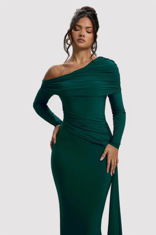 Elegantes Rüschendes Langes Bodycon-Maxi-Kleid